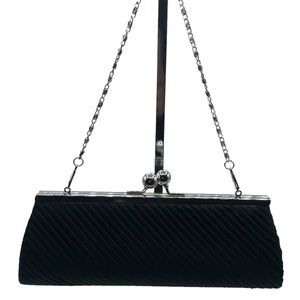 Black Clutch Bag Purse Silver Kiss Lock Mini Detachable Strap Chain Handle